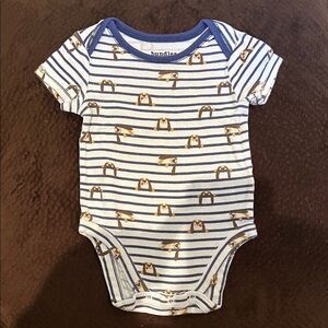 BundleUp Navy Stripe Penguin-Print Baby One-Piece Bodysuit